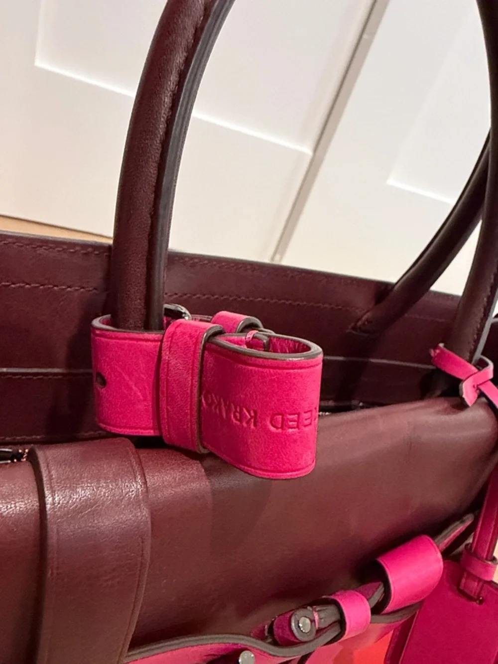 Reed Krakoff Burgundy, Red & Fuchsia Colorblock Leather Satchel - Picture 3 of 8